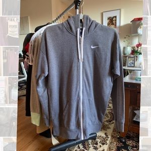 Grey Nike Zip Up Hoodie WmNs Small white accents